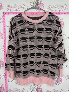 EXCELSIOR sweater vintage bows ribbons 🎀 Pink Patterned Crew Neck Sweater